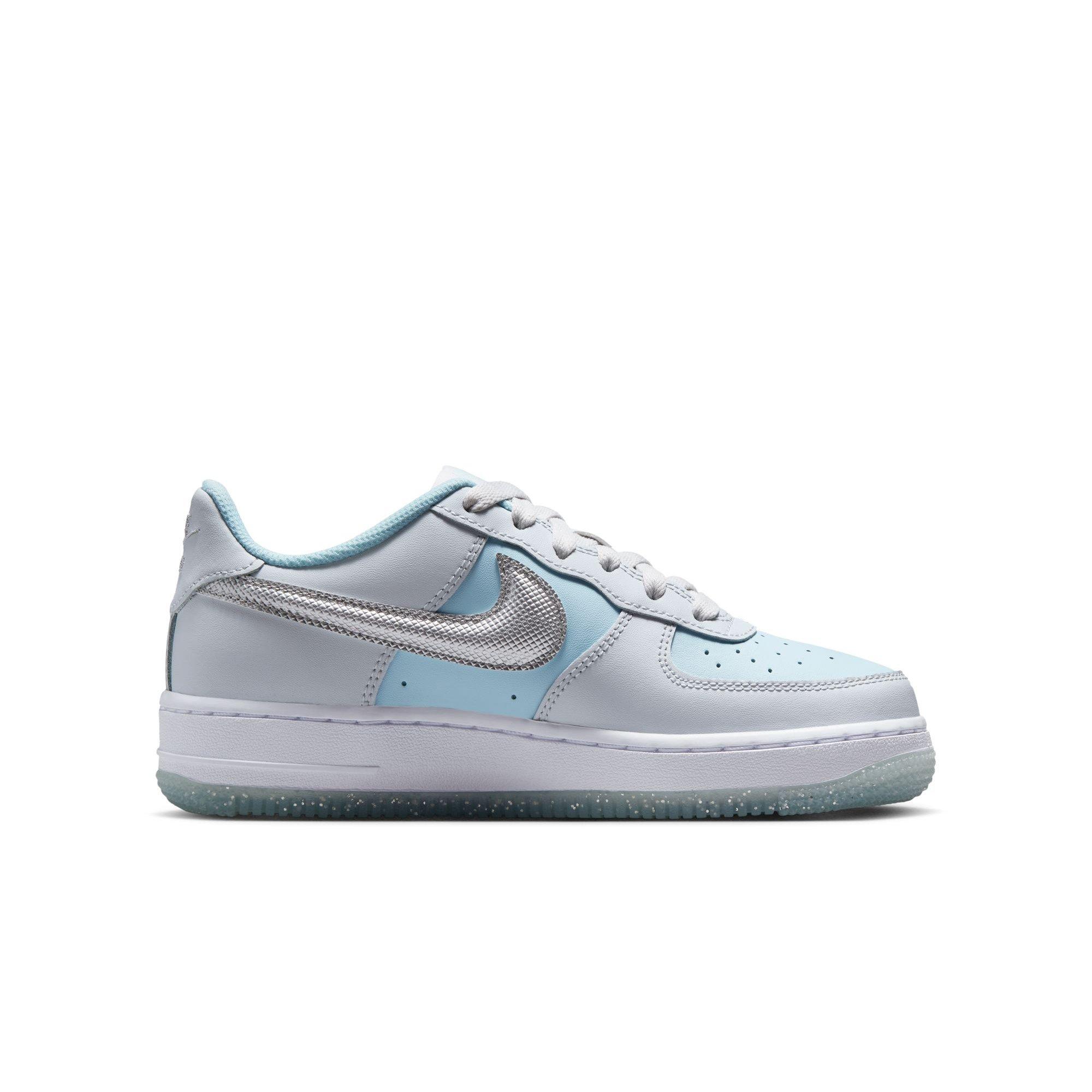 Nike Air Force 1 Grade School Girls Pure Platinum Metallic Silver Shoe